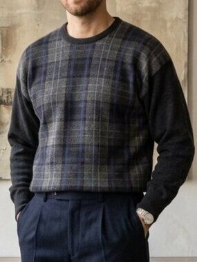 Clan Douglas Scotland Plaid Wool Cashmere Vintage Sweater‎ Size XL
